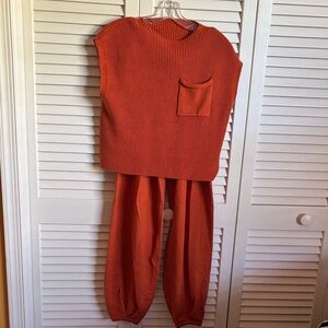 Women's Sleeveless Knit Top and Jogger Set - Orange